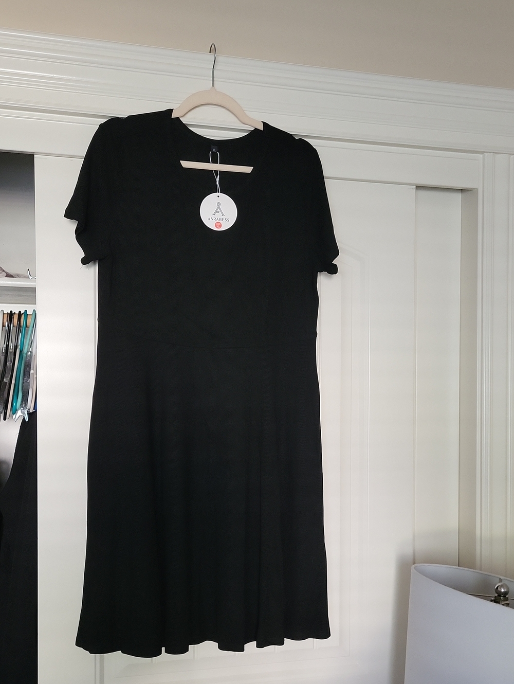 Black Short-Sleeve A-Line Dress by Anrabess